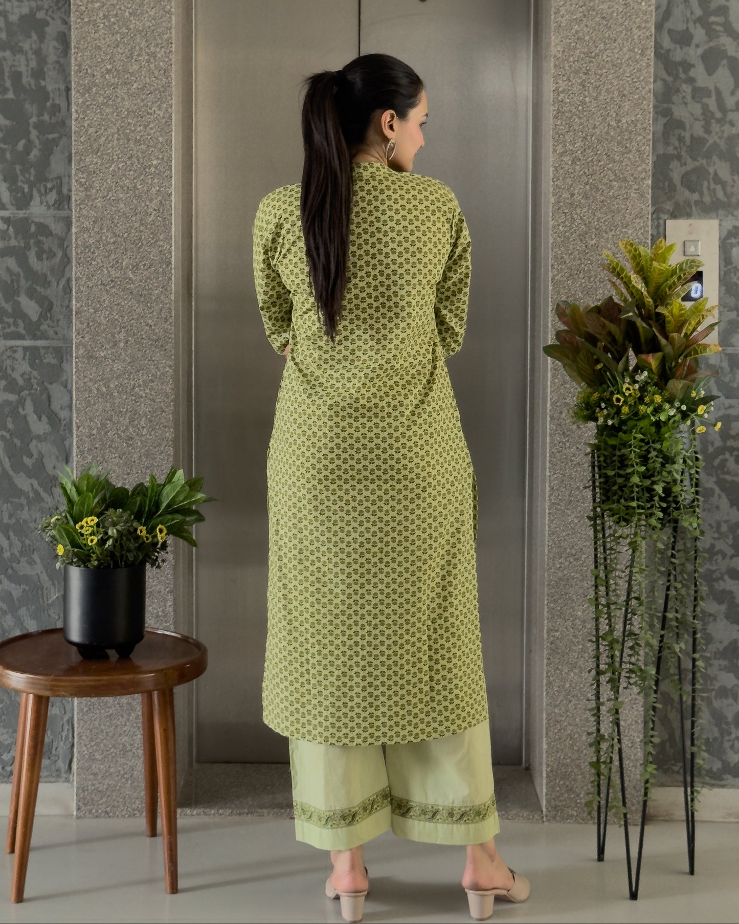 Pista Straight Kurta Palazzo Set With Dupatta