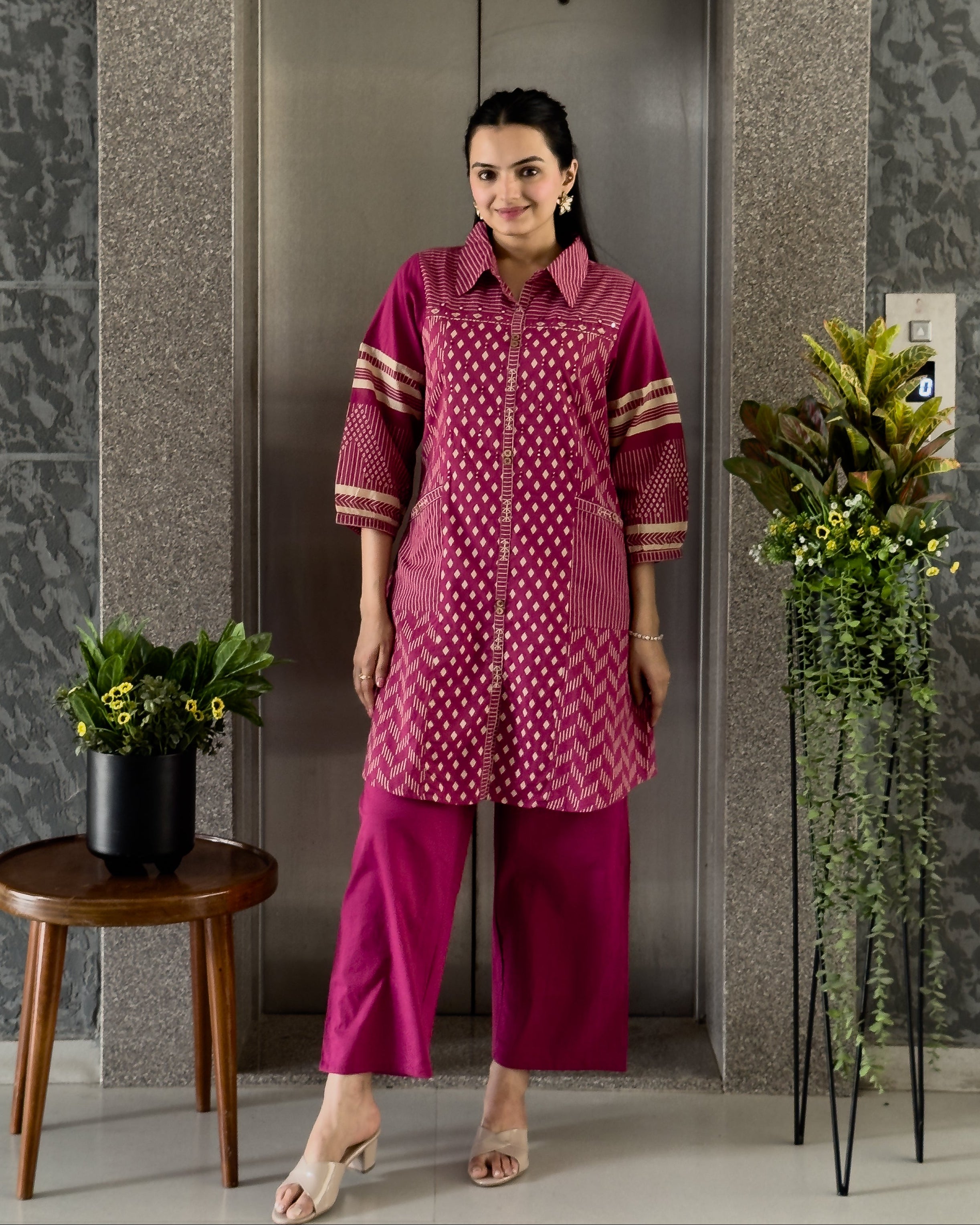 Pink Cotton Co ord Set for Women