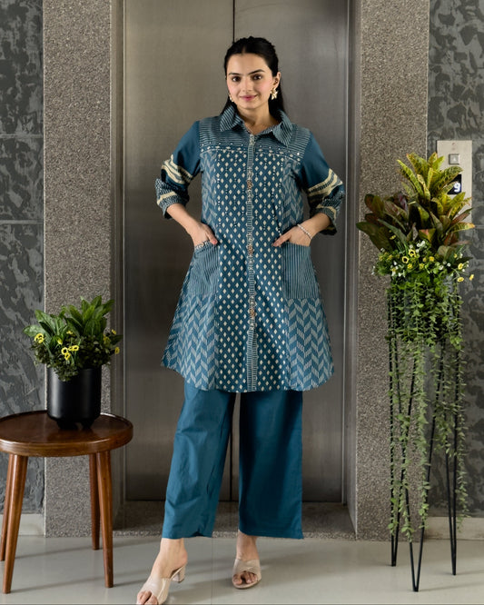 Teal Blue Cotton Co ord Set for Women