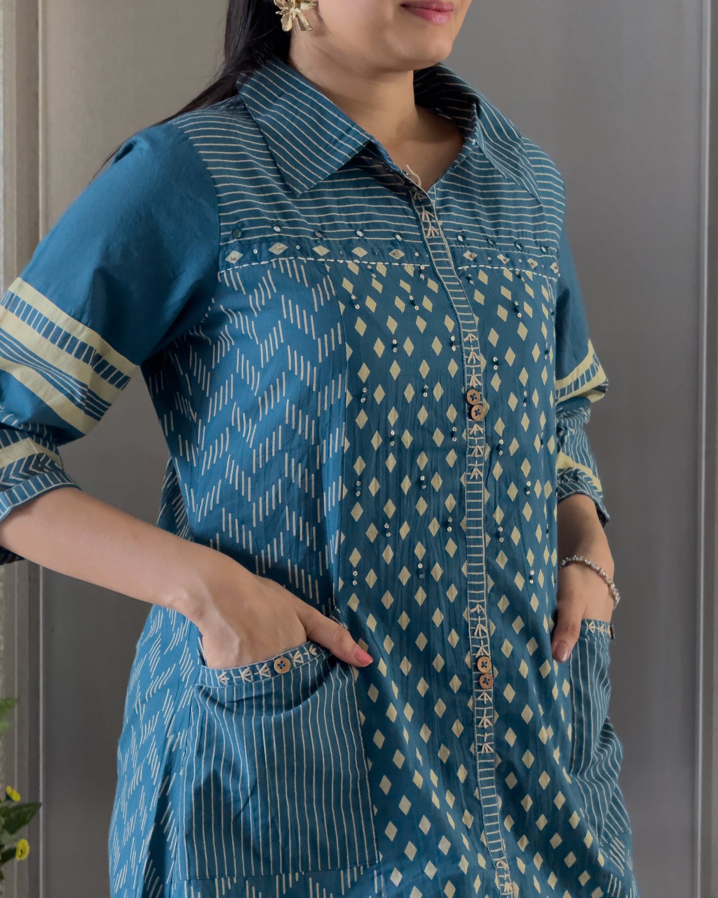 Teal Blue Cotton Co ord Set for Women
