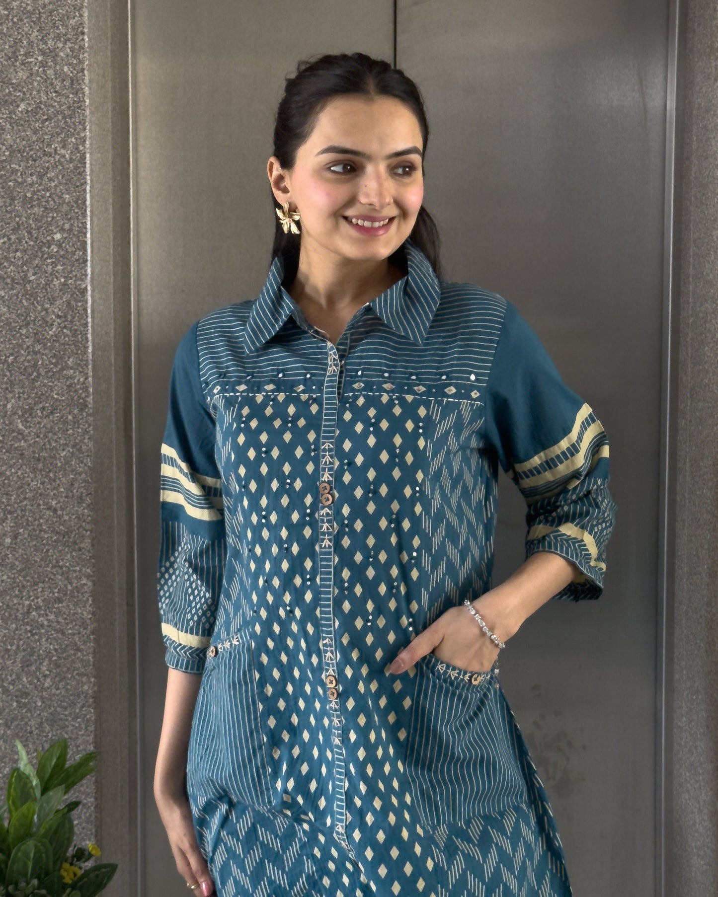 Teal Blue Cotton Co ord Set for Women