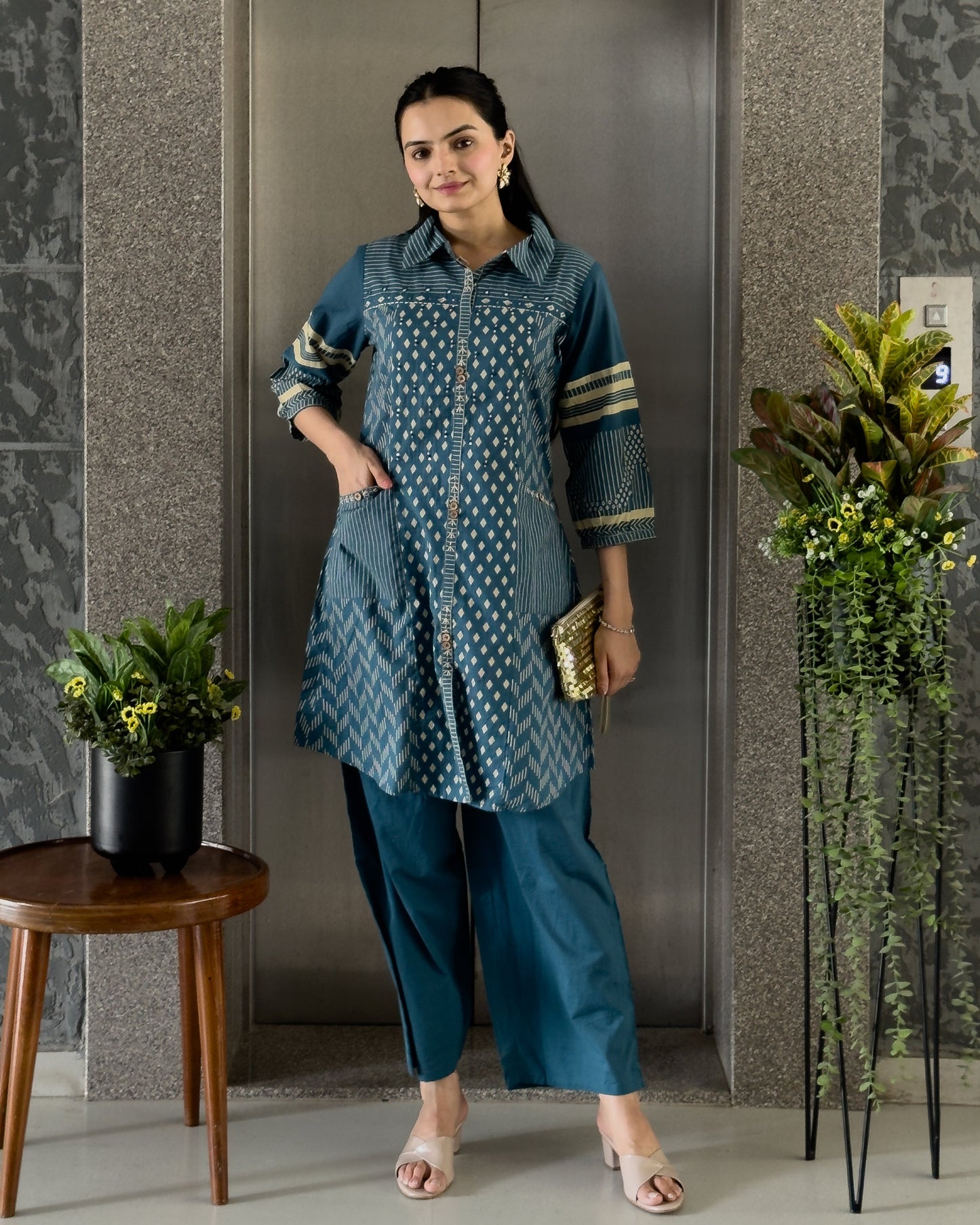 Teal Blue Cotton Co ord Set for Women