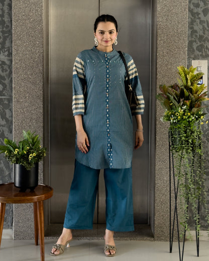 Teal Blue Cotton Co ord Set for Girl