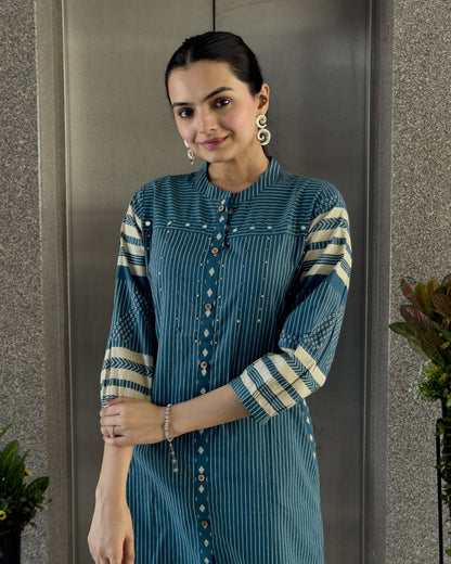 Teal Blue Cotton Co ord Set for Girl