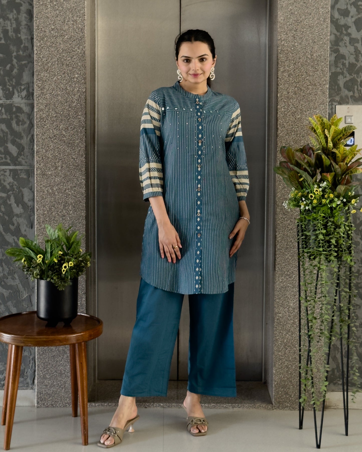 Teal Blue Cotton Co ord Set for Girl