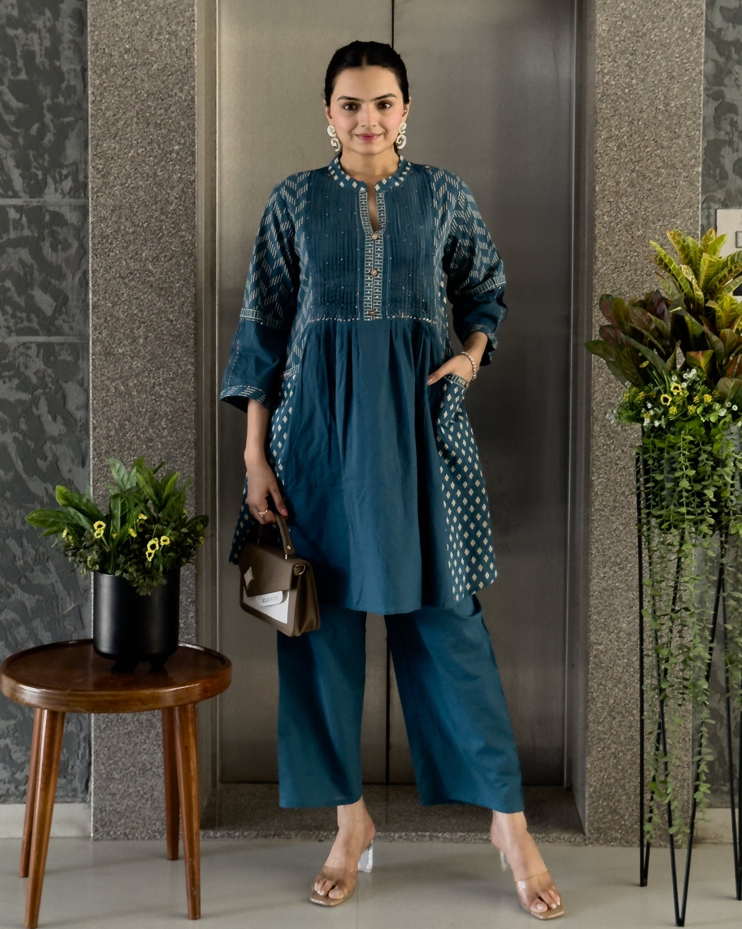 Teal Blue Cotton Co ord Set for GIrls