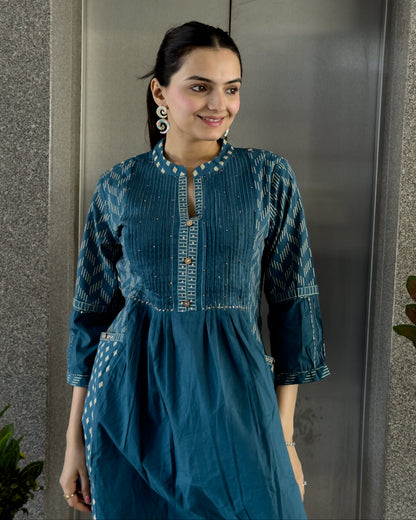 Teal Blue Cotton Co ord Set for GIrls