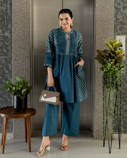 Teal Blue Cotton Co ord Set for GIrls