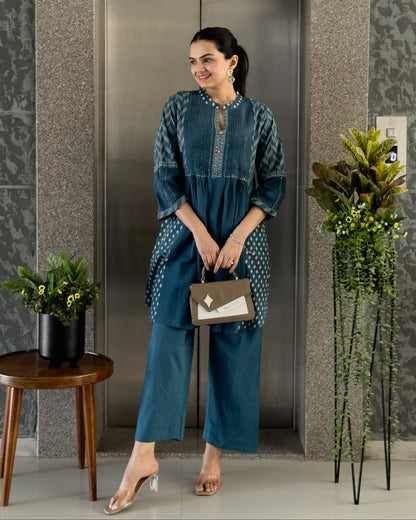 Teal Blue Cotton Co ord Set for GIrls