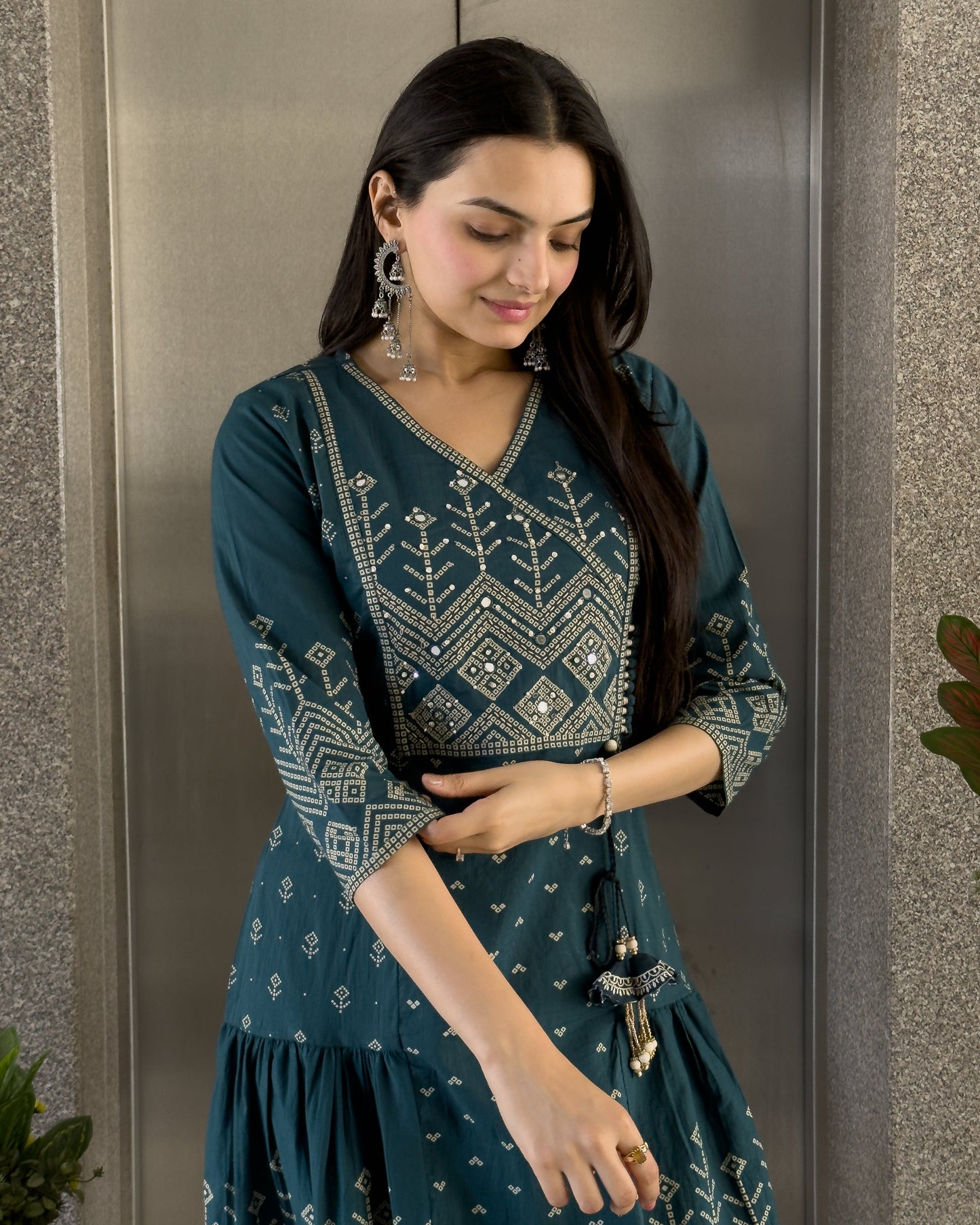 Teal Blue Anarkali Kurta Pant with Dupatta Set