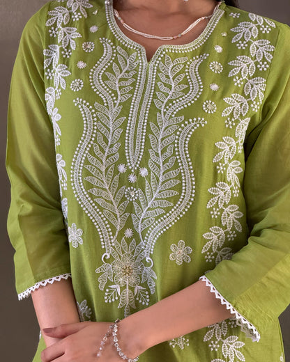 Pista Straight Kurta Pant Set with Dupatta