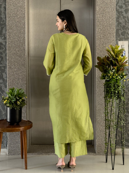 Pista Straight Kurta Pant Set with Dupatta