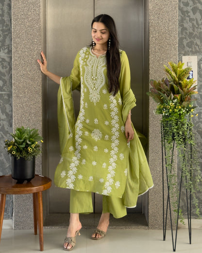 Pista Straight Kurta Pant Set with Dupatta