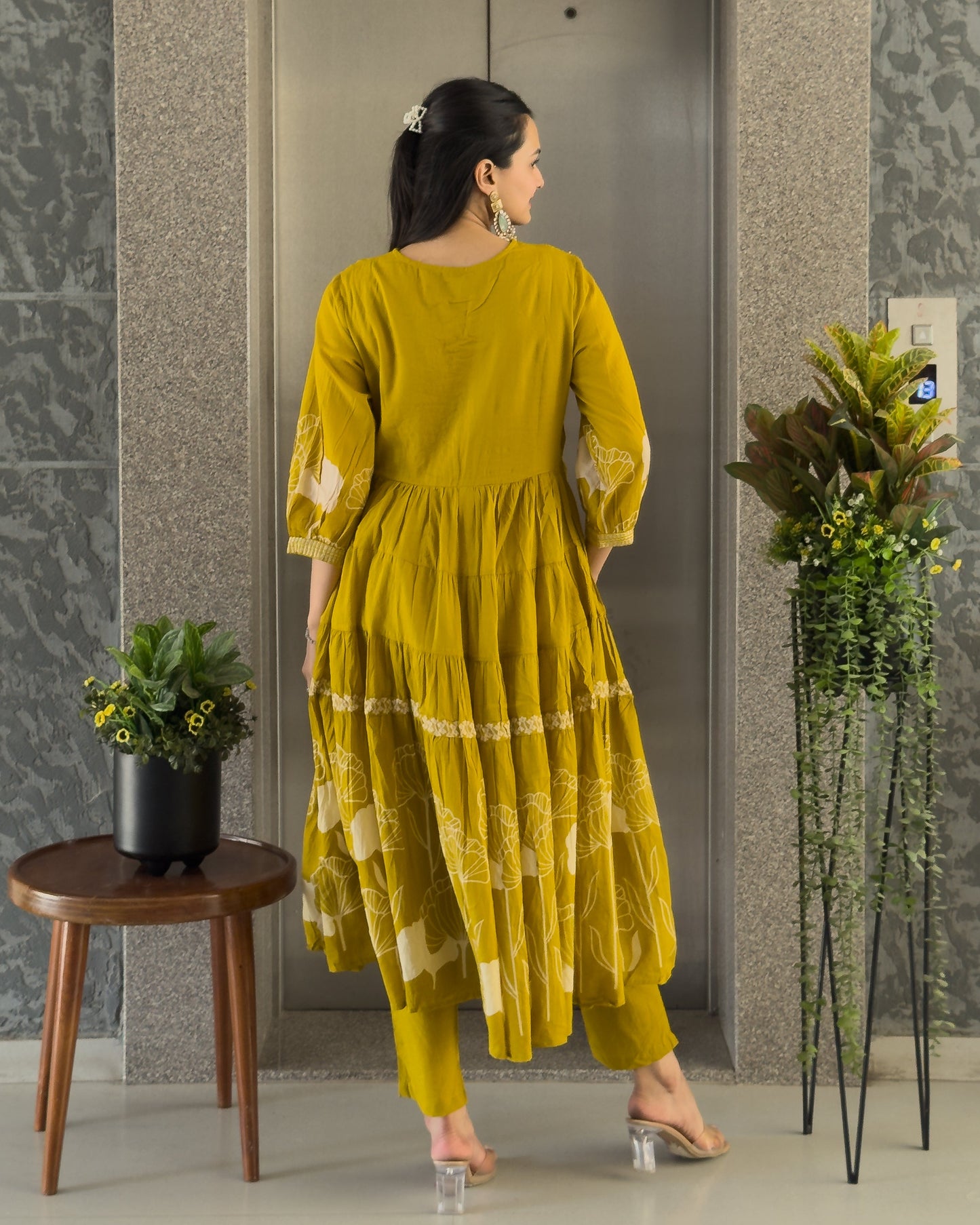 Yellow Round Kurta Pant with Dupatta Set