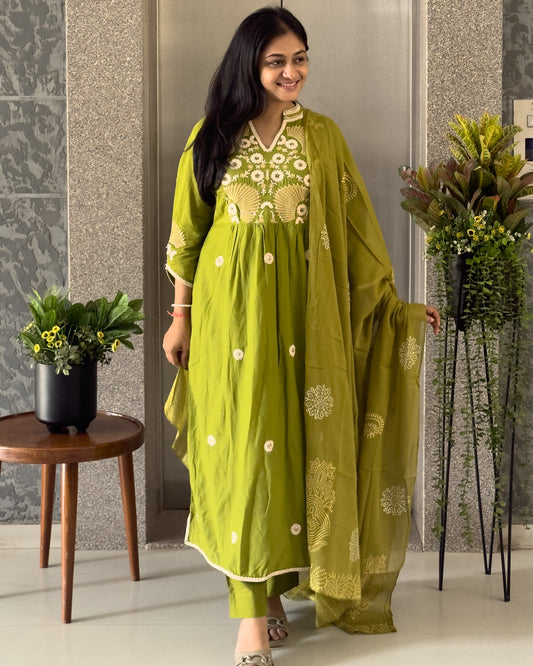 Parrot Straight Kurta Pant Set With Dupatta  For Women