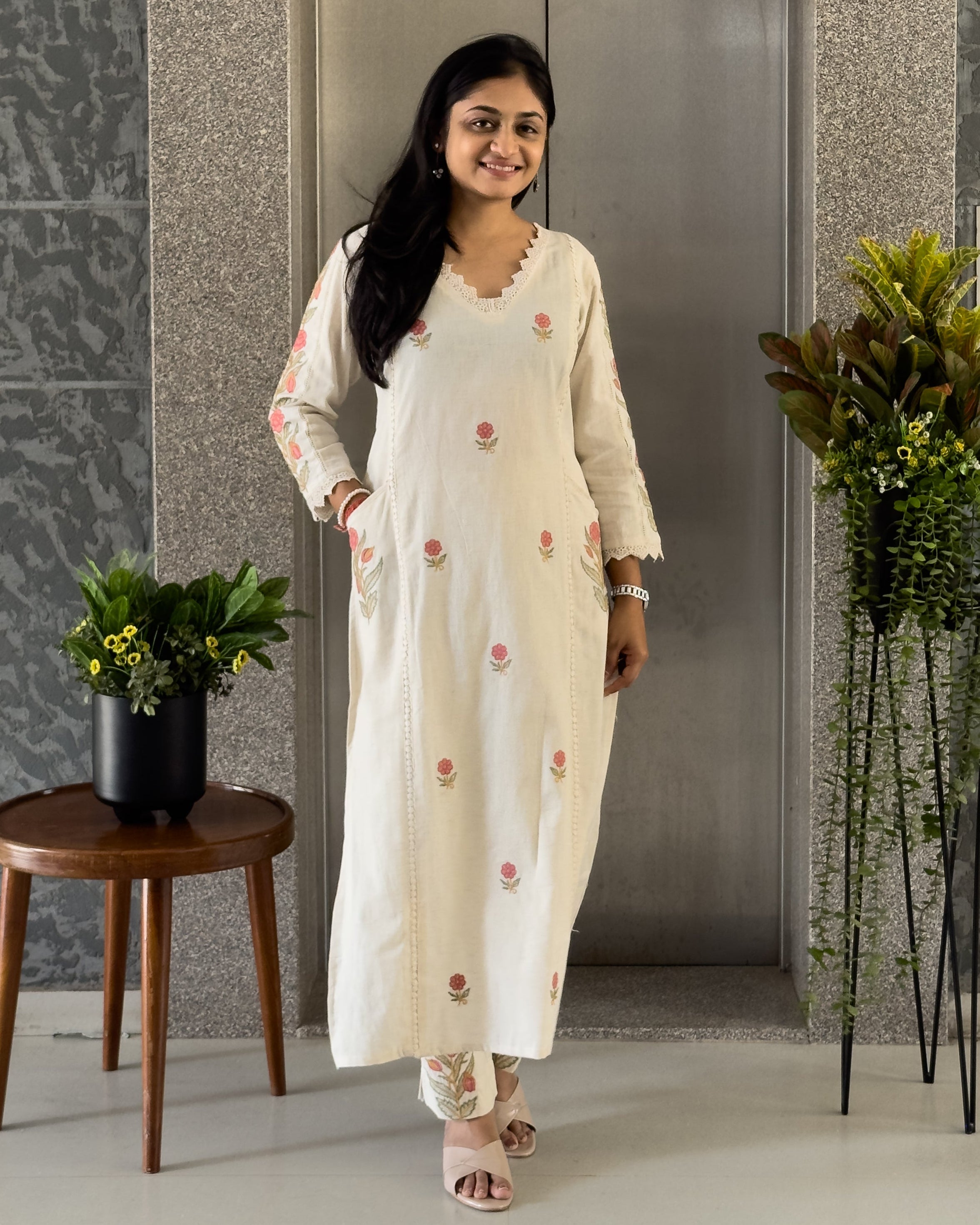 White Straight Kurta Pant Set For Women