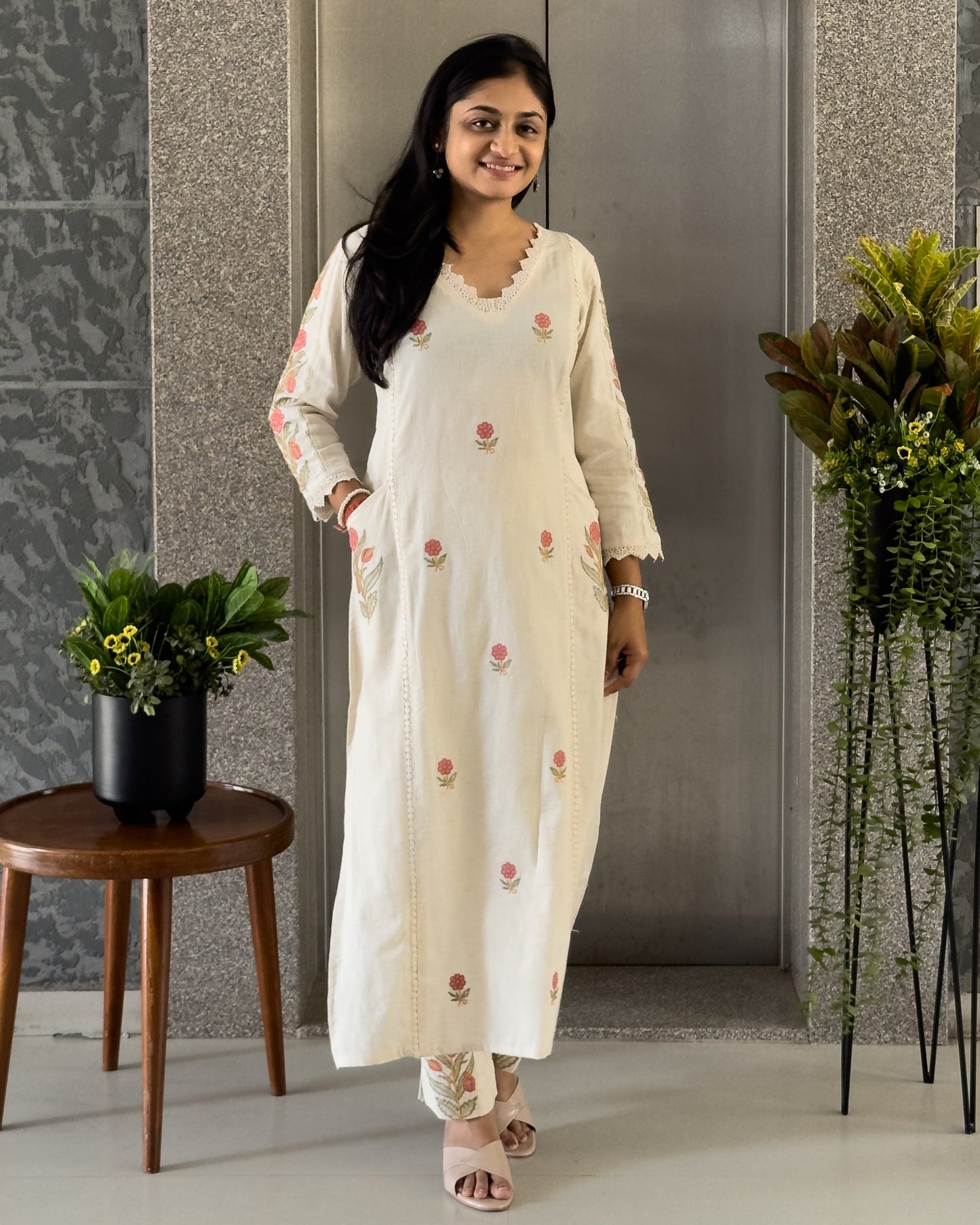 White Straight Kurta Pant Set For Women