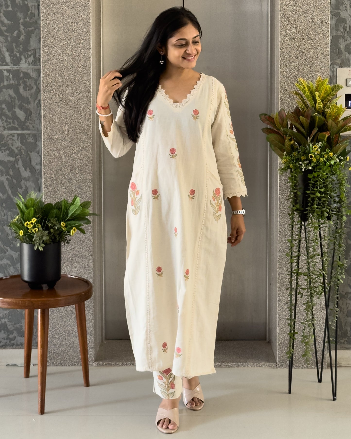 White Straight Kurta Pant Set For Women
