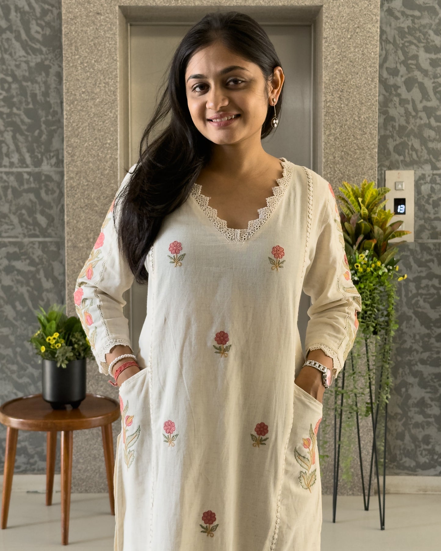 White Straight Kurta Pant Set For Women