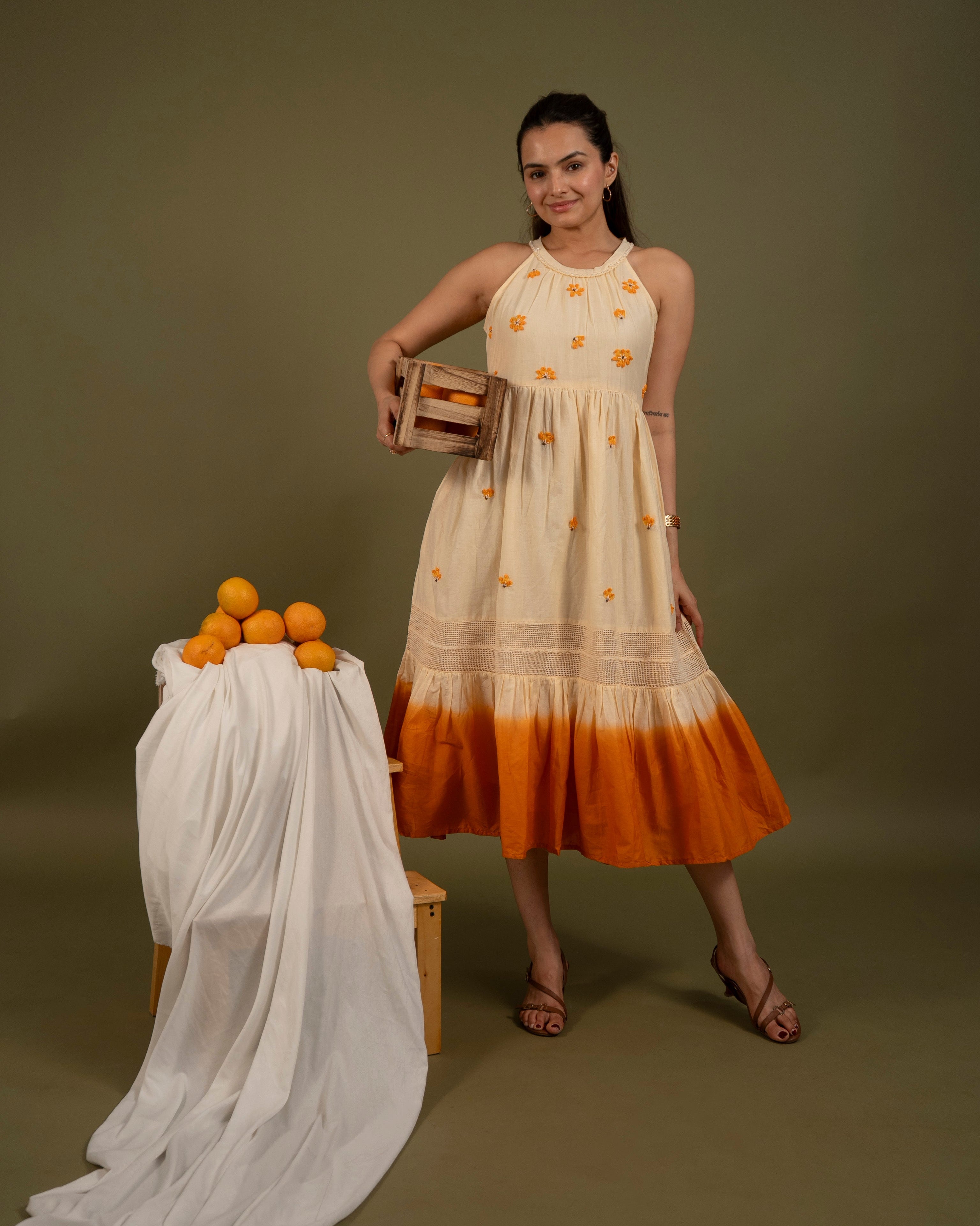 Light Orange One Piece Dress in Mal Cotton