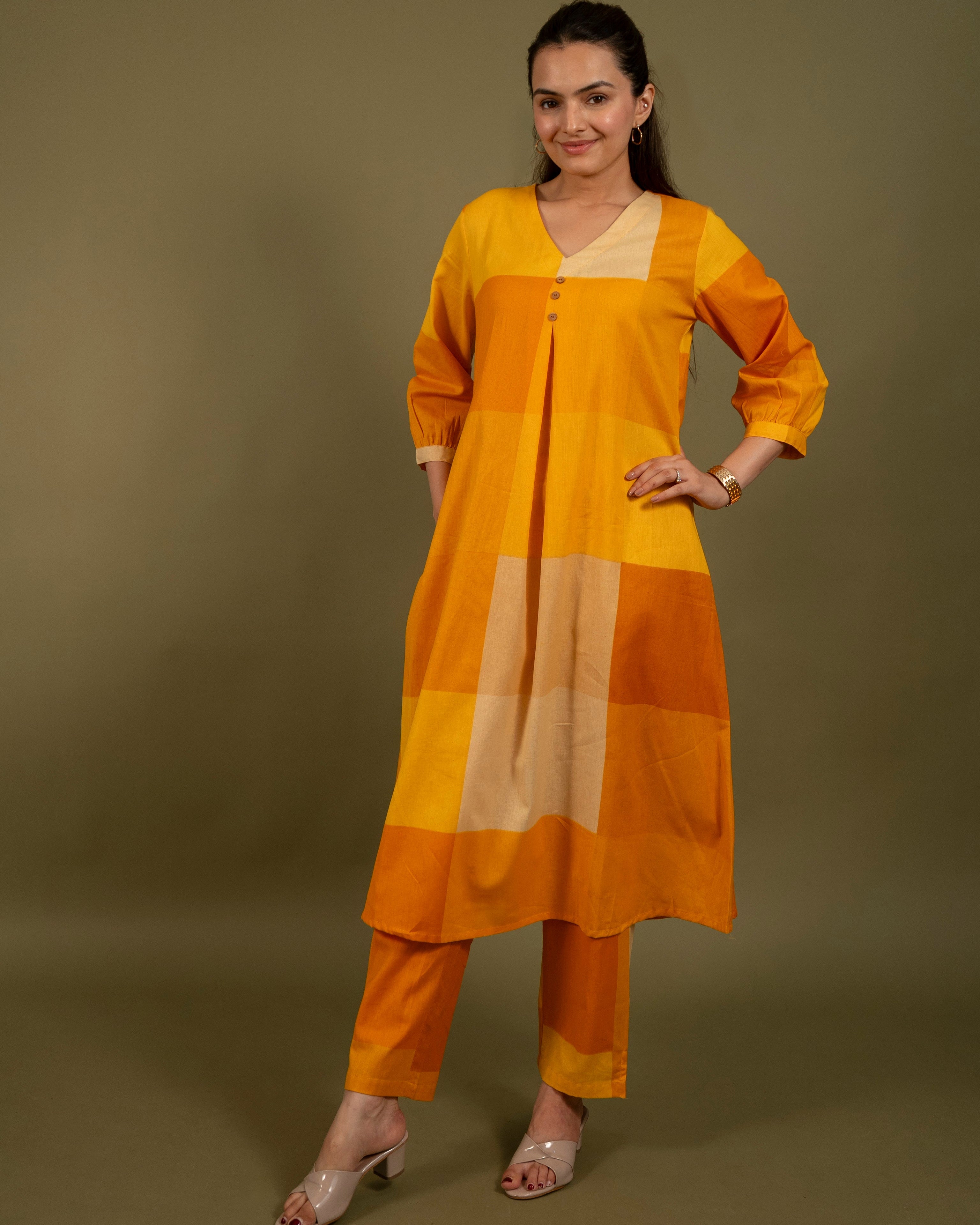 Orange A-Line Kurta Pant Set – Khadi Cotton