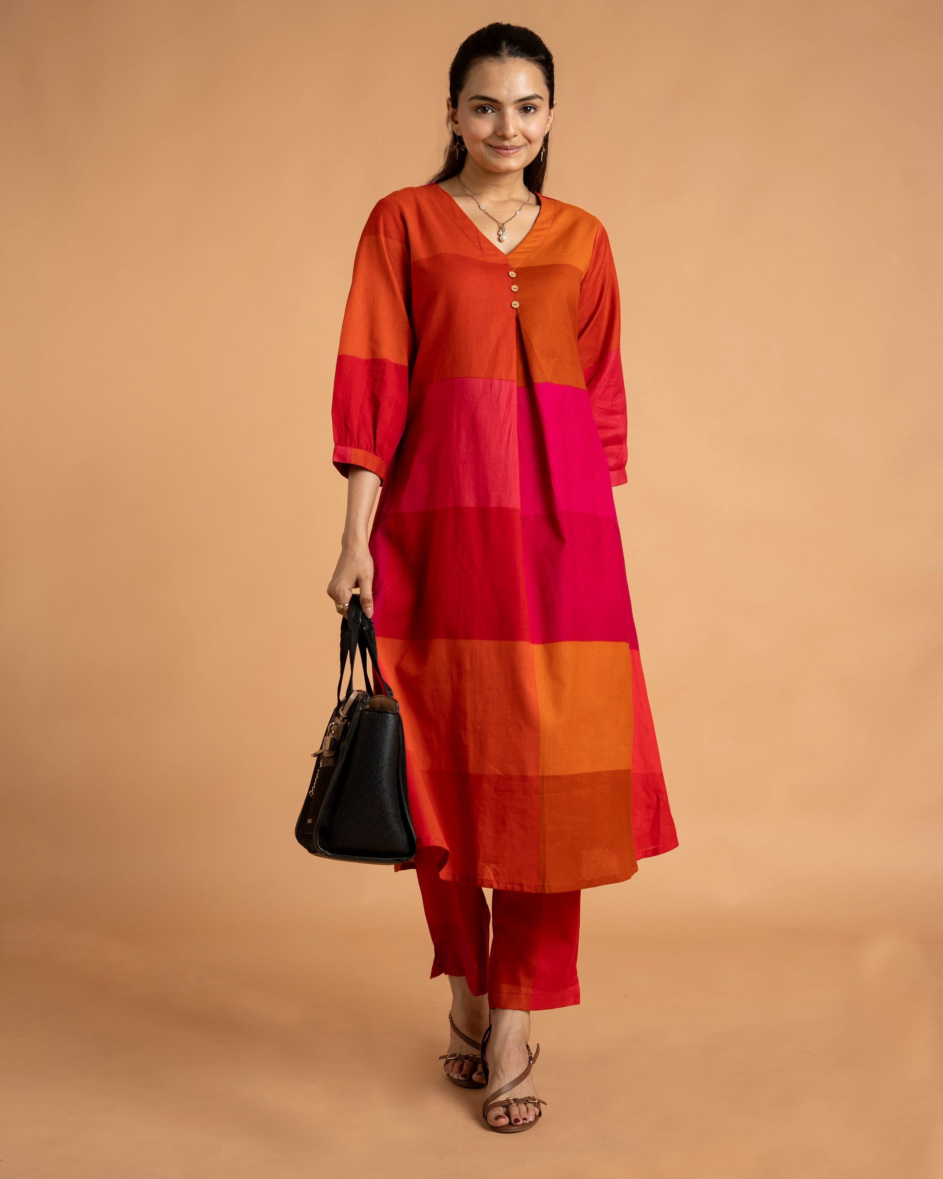 Pink A Line Kurta Pant Set For Women