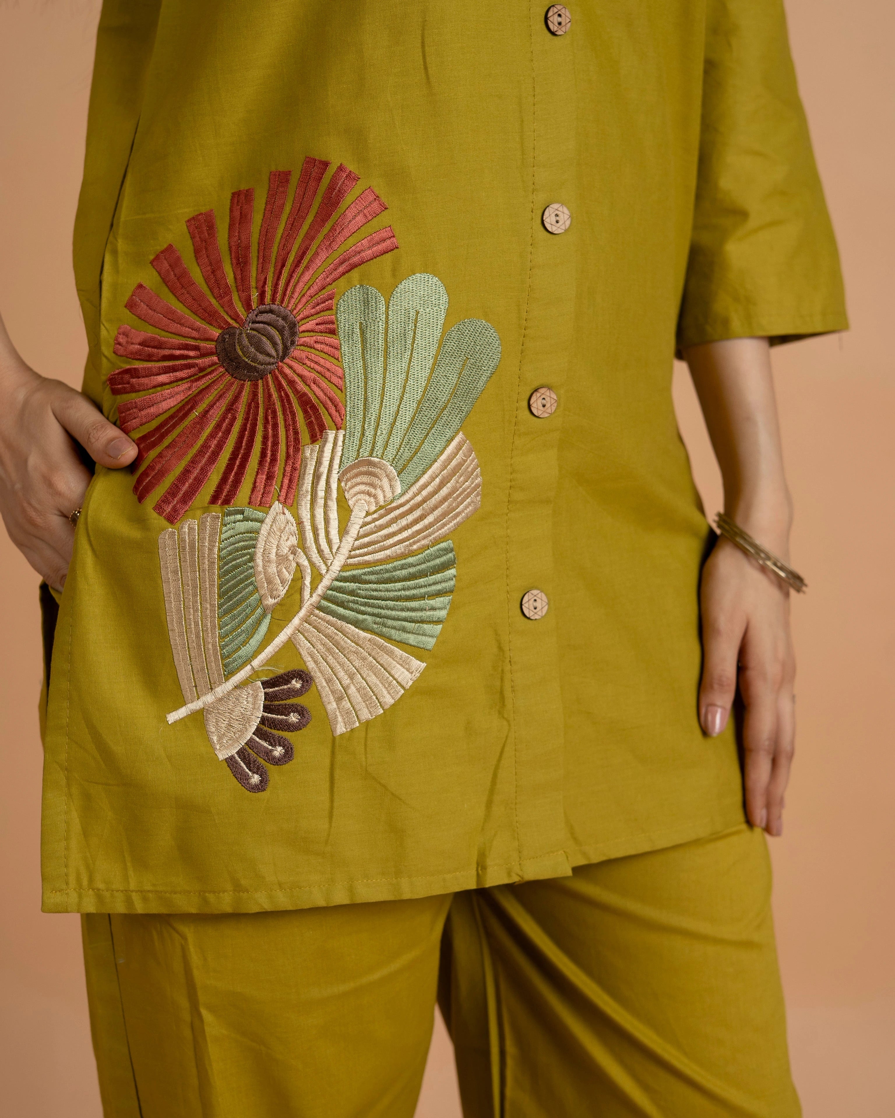 Beautiful Mustard Yellow Embroidered Co-Ord Set