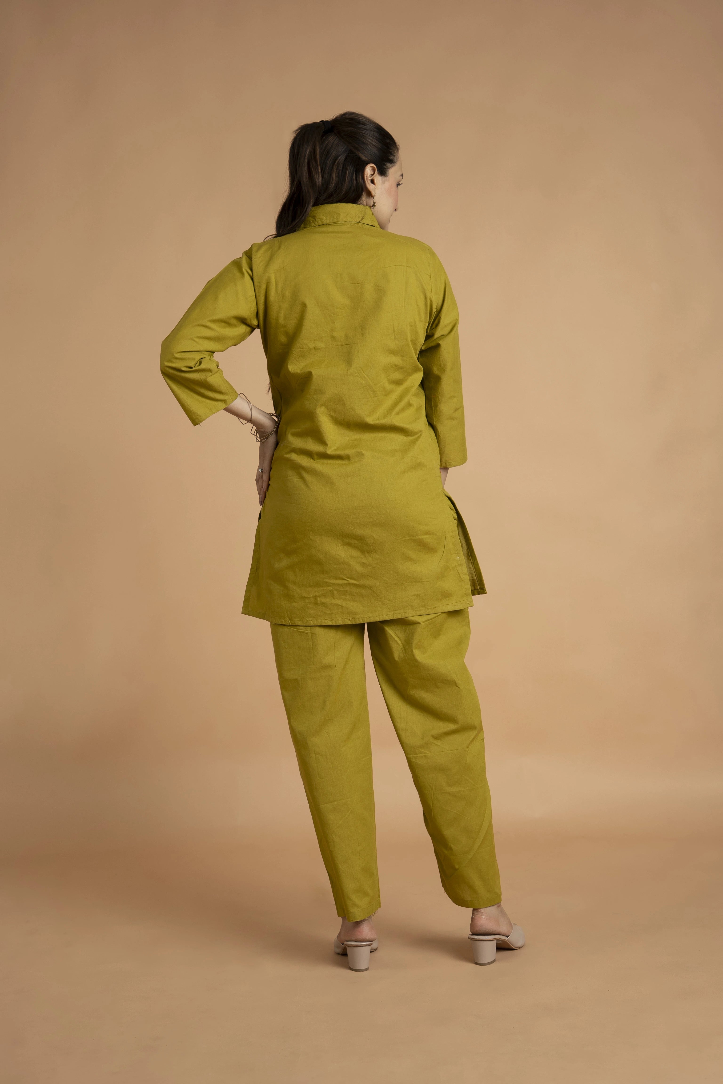 Fashionable Mustard Yellow Shirt Style Co-Ord Set