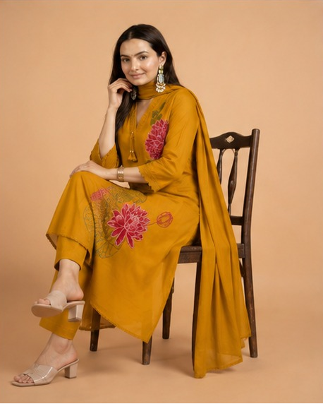 cotton ethnic wear yellow