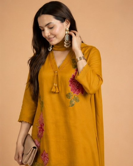 yellow v-neck kurta