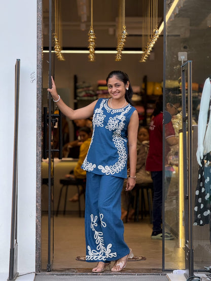 Teal Blue Cotton Co ord Set for Women