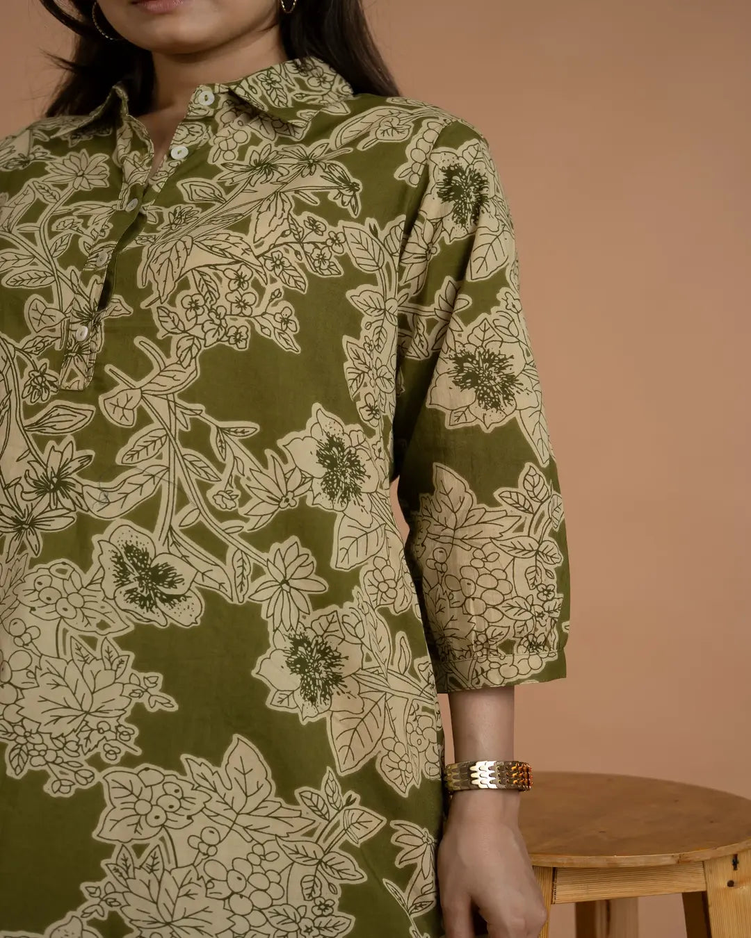Trendy Olive Green Floral Kurta With Matching Palazzo