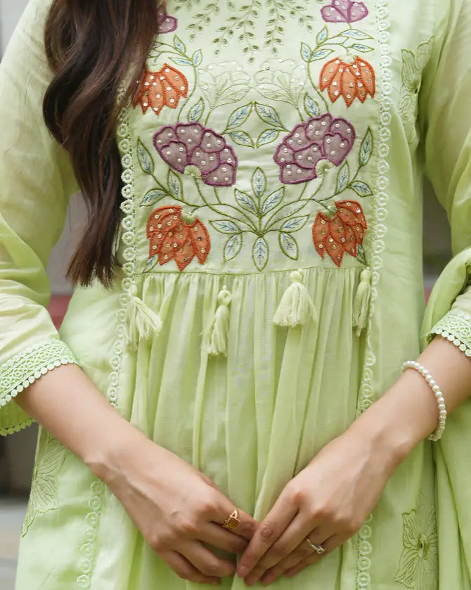A premium women's embroidered kurta pant set that blends comfort, elegance, and timeless style
