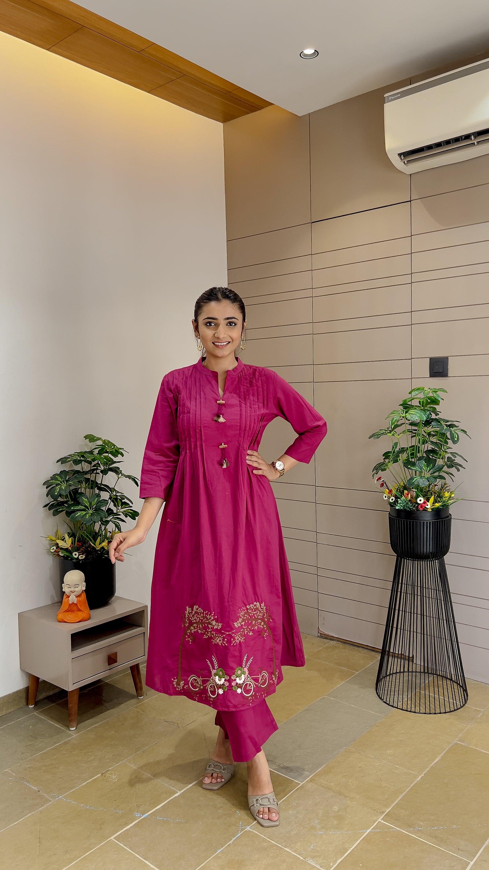 Pink Embroidered Kurti & Palazzo 