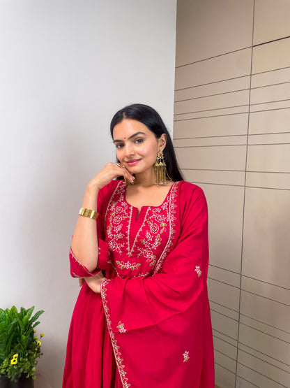 Rani Pure Mal Chanderi Round Kurta Pant Set With Dupatta
